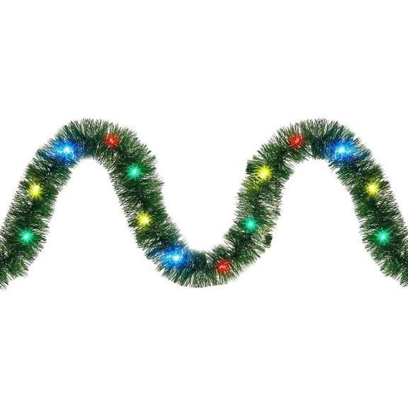 16.4 FT Artificial Christmas Garland, Pre-Lit LED Mini String Lights Battery Operated Xmas Garland for Home Stair Railing Indoor Wedding Party Christmas Ornament Decorations
