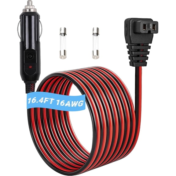 16.4 FT DC Power Cord Cable 12V/24V for Car Fridge Car Refrigerator Freezer Compatible with Alpicool, ARB,BougeRV, Bodega, Dometic,Euhomy, ICECO Etc Most Brands Portable Refrigerator (Black, 16.4 FT)