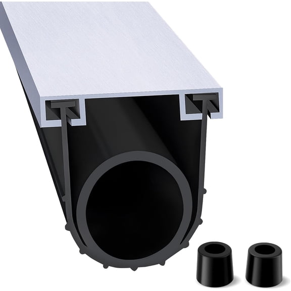16.4 FT Garage Door Seals Bottom Rubber, Universal Weather Stripping Kit Seal Strip Replacement, U+O Ring Door Threshold Buffering Rubber Ramps with 5/16" T Ends and 2 End Plugs, Black