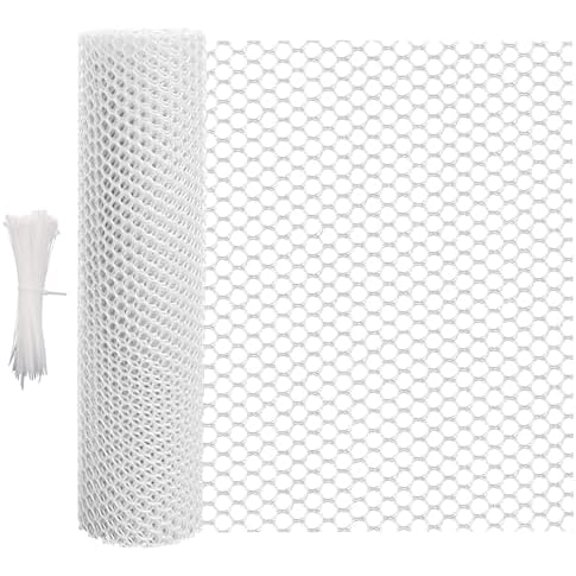 16.4 FT x 15.7 in Roll Mesh Fence, Versatile White Plastic Fencing & Netting, Cuttable Animal Wire Mesh Fence, Durable Tree Trunk Protector, Suitable for Cat Dog Rabbit Barrier and Plant Protectors