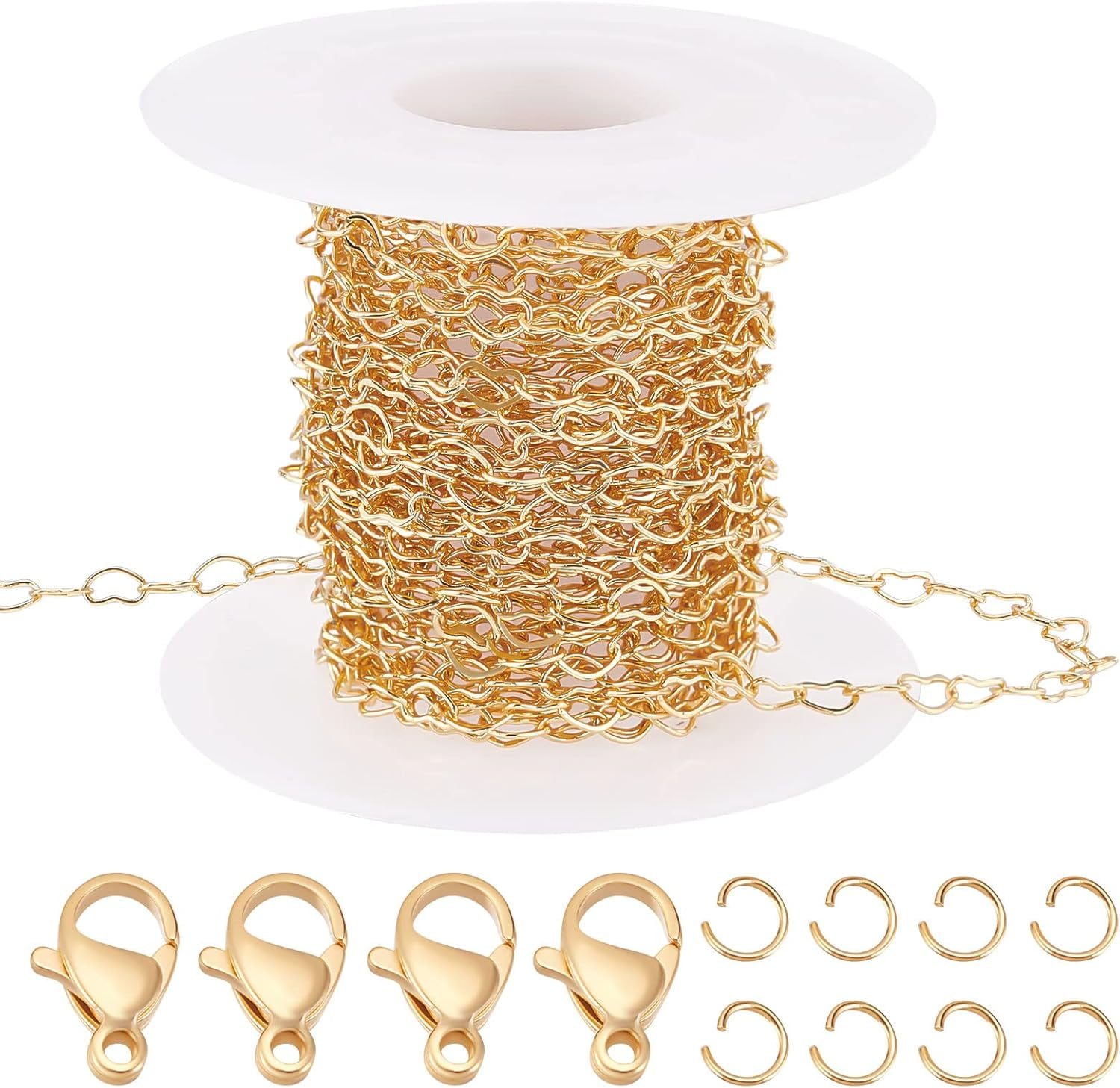 16.4 Feet 18K Gold Plated Brass Love Heart Link Chain 3x5x0.5mm ...