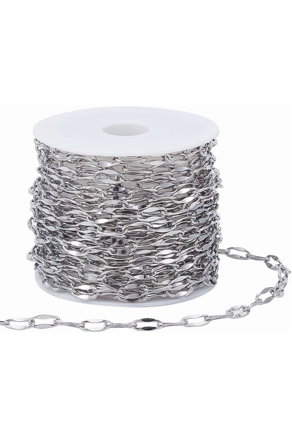 16.4 Feet/5M Silver Chain Kit Stainless Steel Chains Roll Metal Extension Connectors Lip Cable Link Chain with Plastic Spool DIY
