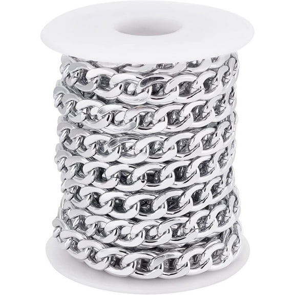 16.4 Feet Aluminium Curb Chains Smooth Surface Charm Twisted Link Chains with Spool Silver Color Chains for DIY Necklace Bracelet Jewelry Making Chain 0.5x0.35x0.1inch Link