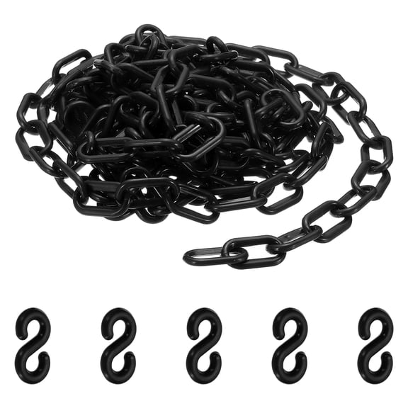 16.4 Feet Plastic Chain Links, Colorful Safety Chain Barrier with Buckle for Parks Airports Parking Lots Crowd Management, Black (35 x 5 mm)