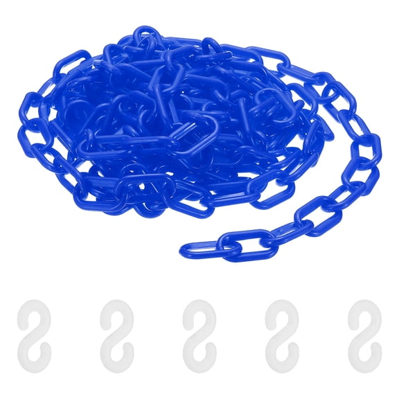 16.4 Feet Plastic Chain Links, Colorful Safety Chain Barrier with Buckle for Parks Airports Parking Lots Crowd Management, Blue (35 x 5 mm)