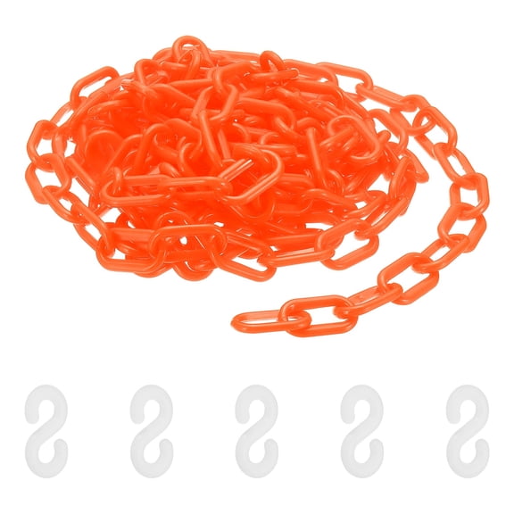 16.4 Feet Plastic Chain Links, Colorful Safety Chain Barrier with Buckle for Parks Airports Parking Lots Crowd Management, Orange (35 x 5 mm)