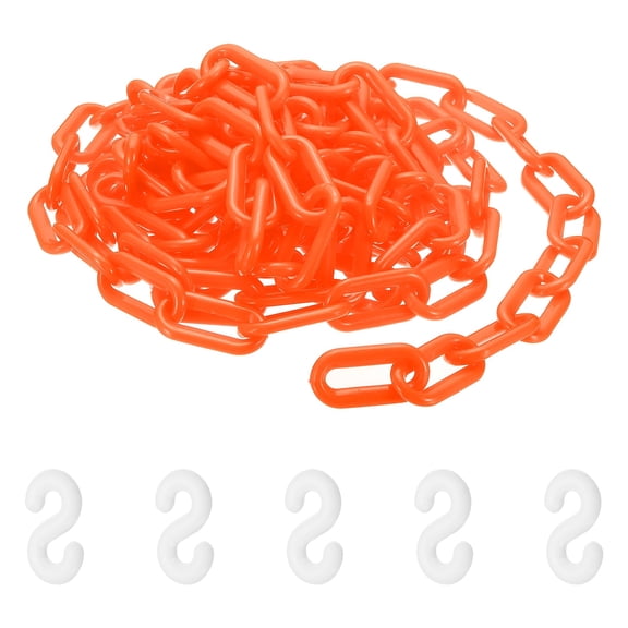 16.4 Feet Plastic Chain Links, Colorful Safety Chain Barrier with Buckle for Parks Airports Parking Lots Crowd Management, Orange (50 x 5.5 mm)
