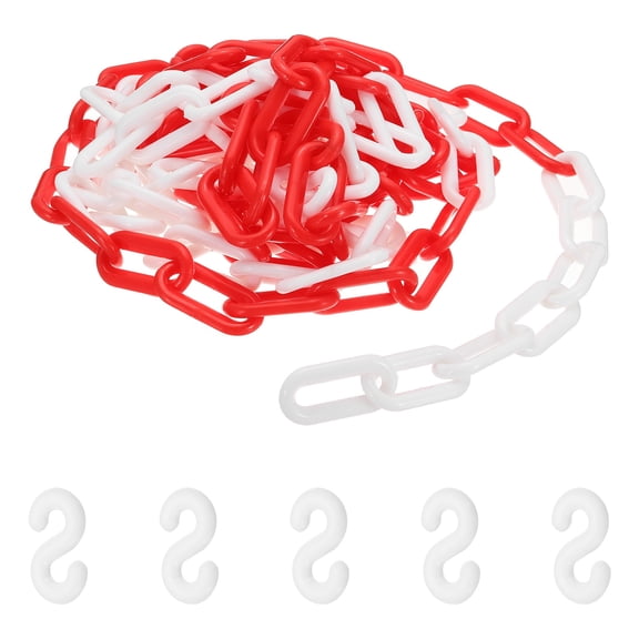 Uxcell 16.4 ft Plastic Chain Links Safety Barrier with Buckle for Parks Parking Lots Crowd Control Red White 50x5.5 mm