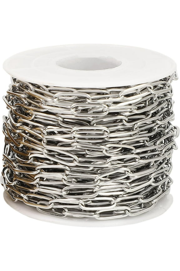 16.4 Feet Stainless Steel Paperclip Chains:Width 3.5mm Necklace Chains,Flat Jewelry Chain Link for DIY Craft,Oval Cable Paperclip Chains,Silver Chain for Jewelry Making