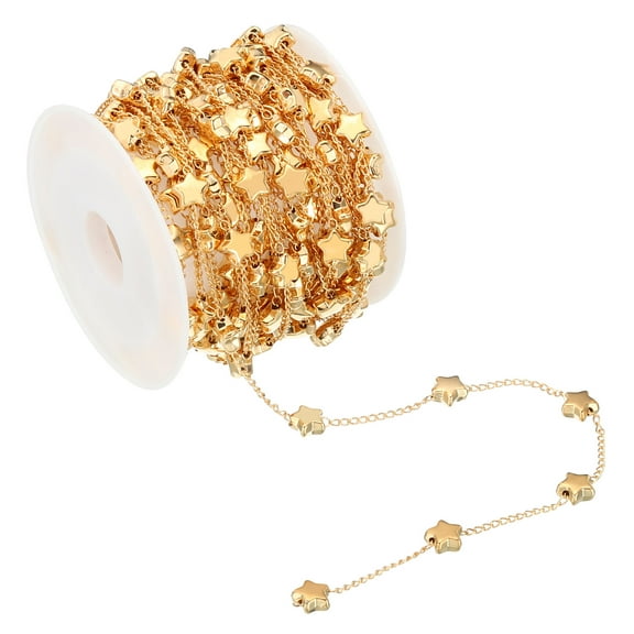 16.4 Feet Star Beading Chain with Spool, Beaded Chain Link for Jewelry Making DIY Necklace Bracelet, Golden