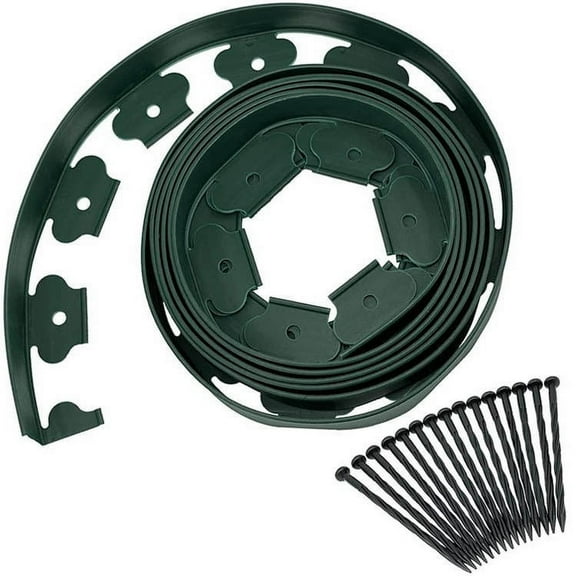 16.4 Ft Black Plastic No-Dig Garden Edging Roll Kit 1.77" Height PE Flexible Lawn Border for Flower Beds, Pathways & Tree Rings - Easy Install with 15 Spikes