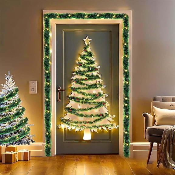 16.4 Ft Christmas Artificial Decorative Rattan with LED Warm Lights for Christmas Stairs Wall Fireplace Mantel Indoor Outdoor Decor