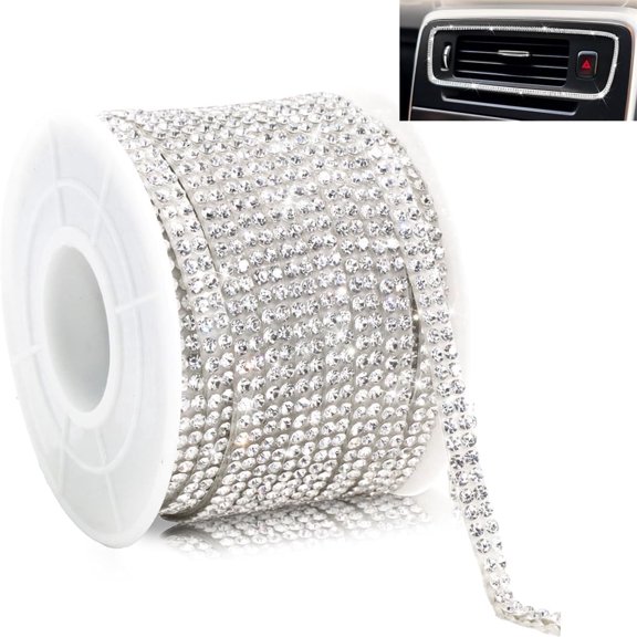 16.4 Ft Self Adhesive Crystal Rhinestone Ribbon,XISELI Sparkling Glass Diamond Decoration Ribbon for Car Interior, Universal Vehicle Decoration Accessories for Doors, Reviewer Mirrors (White)
