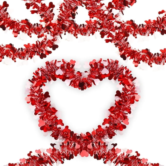 16.4 Ft Valentines Day Tinsel Garland,Heart Metallic Tinsel Garlands,Valentine Garland Tree Decorations,For Mantle Birthday Anniversary Wreath Indoor Supplies Wedding Party Decorations