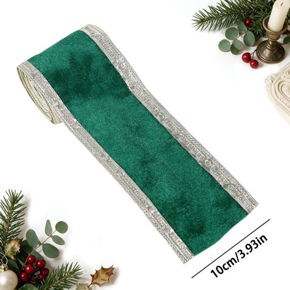 16.4 Ft x 3.94 In Emerald Green Christmas Velvet Wired Ribbon with Embossed Border for Christmas Tree Wreath Gift Wrapping Holiday Decor