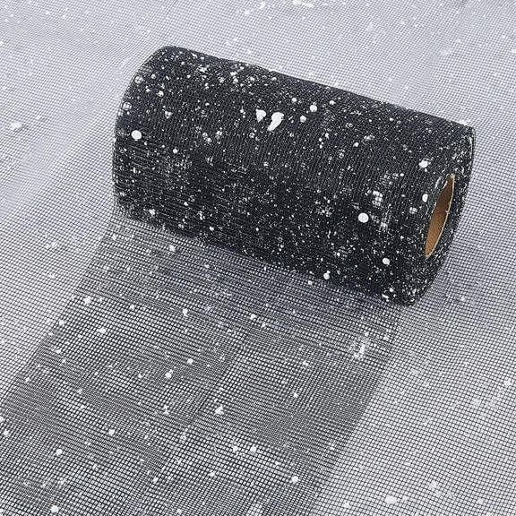 16.4 Yards 5.9 Inch Black Glitter Mesh Ribbon Sparkly White Sequins Netting Tulle with Spools Wide Fabric Ribbons