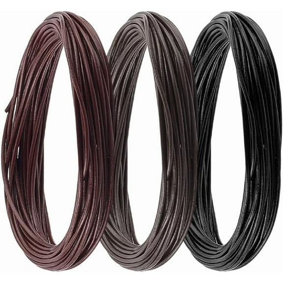 16.4 Yards Cowhide Round Leather Cord for DIY Crafts 3 Colors Thin Genuine Leather String 1MM Lace Cording Rope Braiding Strip Thread for DIY Jewelry Making Necklace Bracelets Wraps Beading