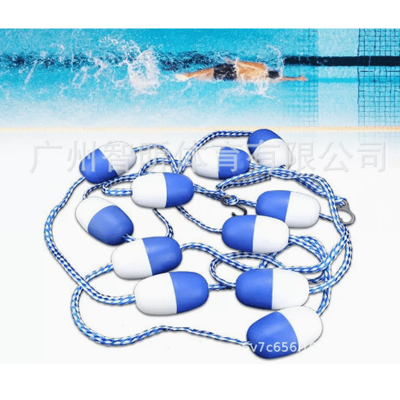 16.4 ft / 5 m Floating Pool Safety Divider, Swim Lane Line with Blue and White Buoys, Braided Lane Rope with Metal Hooks for Swimming Pool Deep End Demarcation and Safety Warning