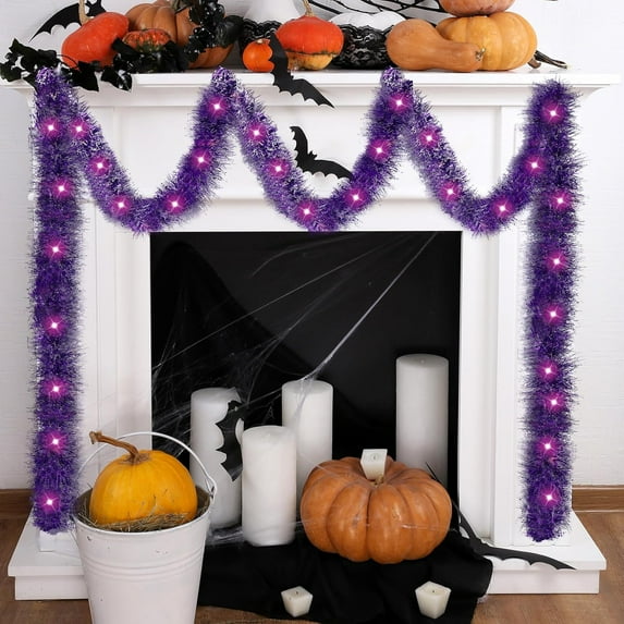 16.4 ft Christmas Prelit Tinsel Garland with Lights Battery Operated 50 LED Hanging Garland with Light Xmas Foil Garland for Tree Wedding Party Decoration