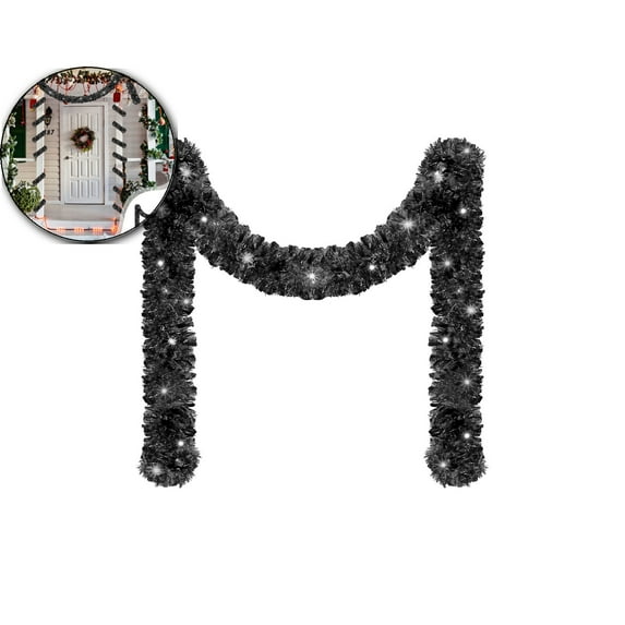 16.4 ft Christmas Tinsel Garland Lighted Metallic Twist Tree Decoration Battery Operated 50 LED Hanging Garland for Xmas New Year Home Outdoor Decor