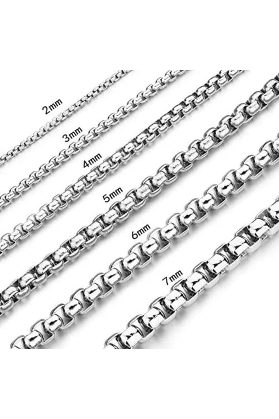 16"-40" Hot Square Rolo Stainless Steel Round Box Chain Necklace for Men Women