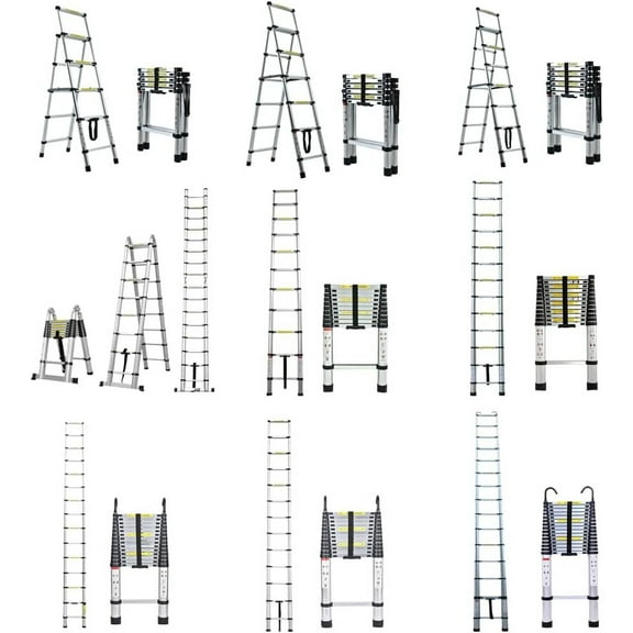 16.4FT Adjustable Ladder Multi-Purpose A-Frame Folding Ladder Aluminium Extension Portable Ladder for Outdoor Indoor,Collapsible,Easy to Store,Max Load 330lbs