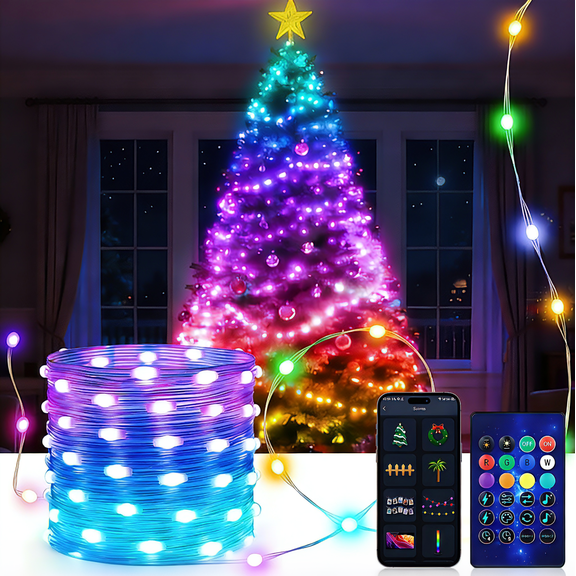 16.4FT Color-Changing Fairy String Lights, 50-LED Twinkle Lights with App & Remote Control, Music-Sync Bedroom Decor, RGBIC Light Strip for TV Backlight, Party, Bedroom, Garden, Christmas Decor