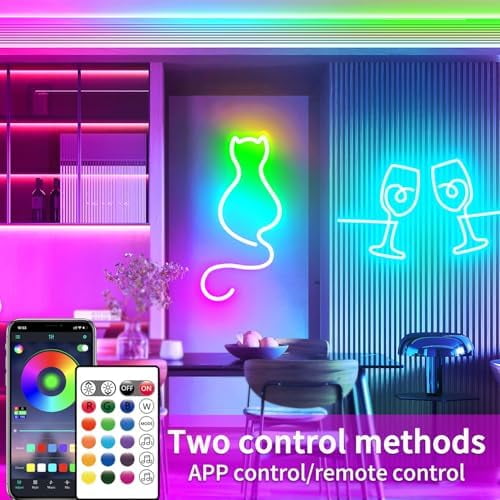 16.4FT DC24V RGB LED Neon Rope Lights with Remote/APP Control, Waterproof, Flexible, Multicolor, Modern Style for Bedroom, Room, Outdoors, Christmas Decor