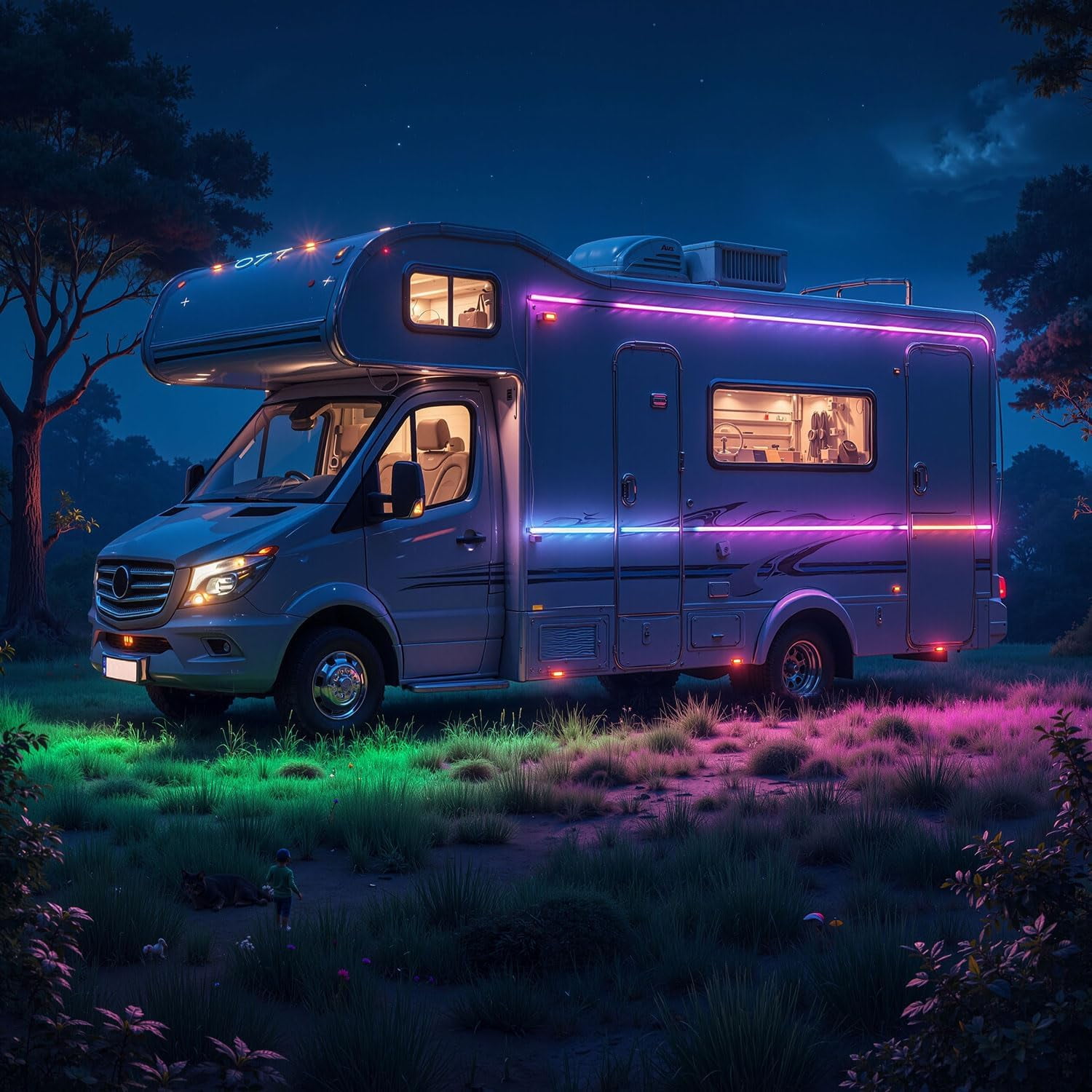 16.4FT RV Awning Lights with App / Remote Control, 12V Camper LED Light Strip with Music Sync, IP65 Waterproof Underglow LED Light Kit for Motorhome, Travel, Trailers, Outdoor Camping, Party BBQ