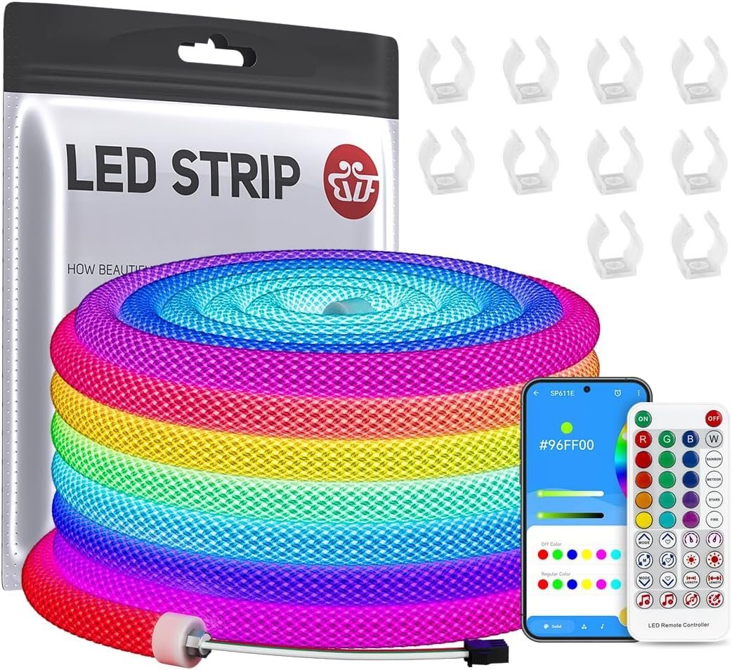 16.4FT WS2811 WS2812B IC 360 Round Reticulate Chasing Color Neon Strip ...