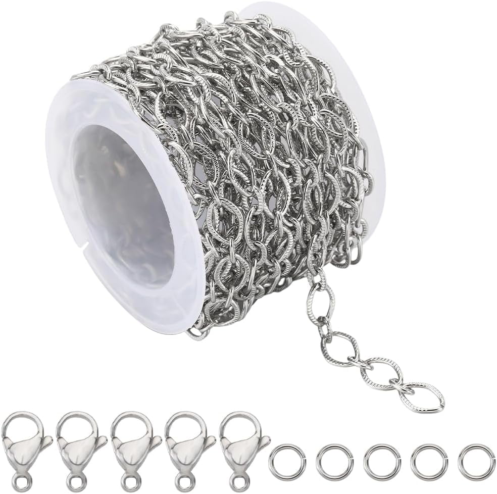 16.4Feet 5m Stainless Steel Jewelry Chain Roll 6x9mm Embossed Circle Link Chain Spool Rolo Chain Links 50Pcs Open Jump Rings 20Pcs Lobster Claw Clasps for Jewelry Making Supplies DIY Craft Walmart