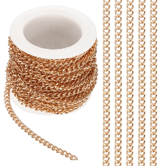 16.4Ft Aluminium Curb Chains Twisted Links, 5x3.5mm Curb Chain Spool Jewelry Making Chains Craft Chain for Necklace Bracelet, Rose Gold
