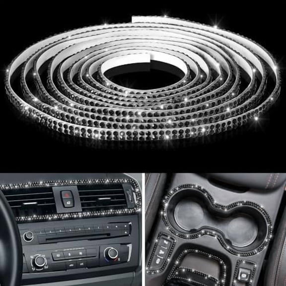 16.4Ft Bling Car Trim Self Adhesive Glitter Crystal Rhinestone Car Interior Exterior Accessories for Women DIY Line Molding Stickers for Auto Dashboard Diamond Ribbon Strips Decor (Black)
