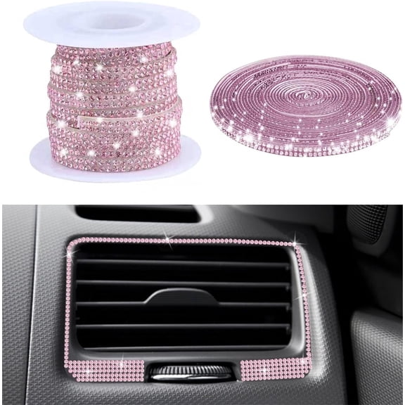 16.4Ft Bling Car Trim Self Adhesive Strip, XISELI Rhinestone Dashboard Line Molding Sticker DIY Trim Strip, Automotive Glitter Interior Exterior Decoration Ribbon for Women Girls (Pink)