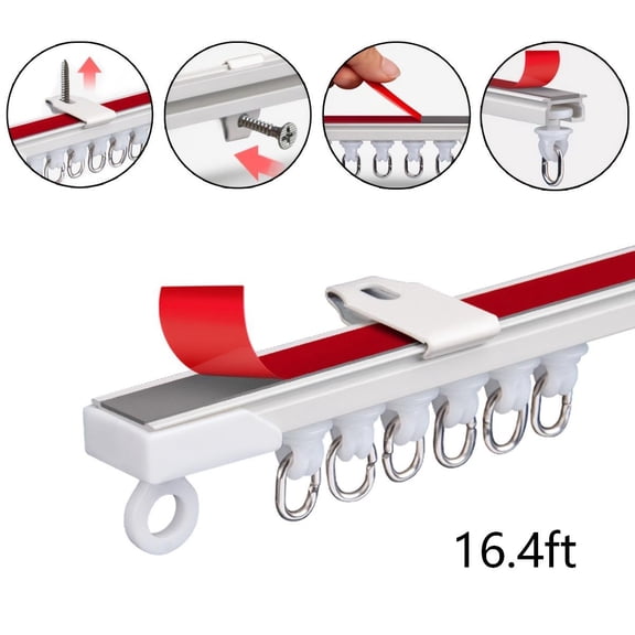 Ceiling curtain track Self Adhesive Curtain Track16.4Ft No Drill Ceiling or Wall Mount for RV & Bathroom