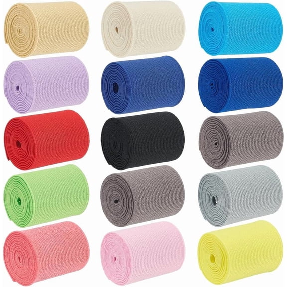 15M 15 Colors Polyester Flat Elastic Rubber Band Webbing Garment Sewing Accessories Mixed Color 50mm 1m/color