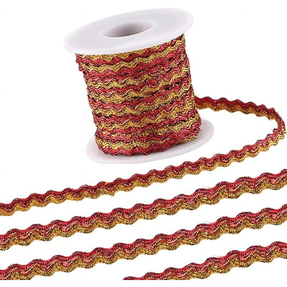 16.4Yds x 5mm RIC Rac Trim Two-Color Wave Ribbon Sparkle Bending Fringe Trim Red Gold Wire Metallic Braid Lace Wavy Edge Woven Webbing Fabric for DIY Crafts Jewellery Making Gift Wrapping