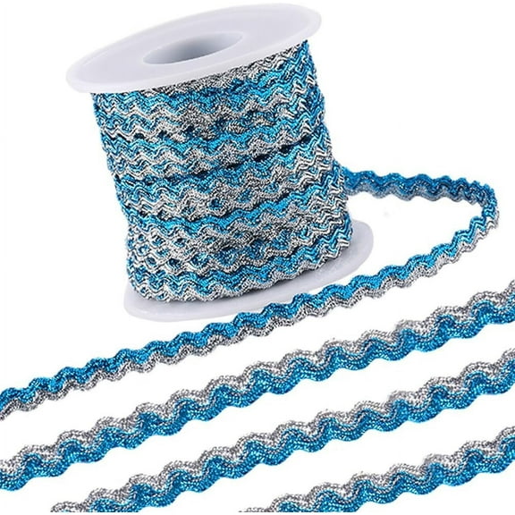 16.4Yds x 5mm Zig Zag Trim Wave Bending Fringe Trim Sparkle Metallic Wire Braid Wavy Edge Woven Webbing Lace Ribbon for DIY Crafts Jewellery Making Gift Wrapping Dodger Blue and Sliver Blue