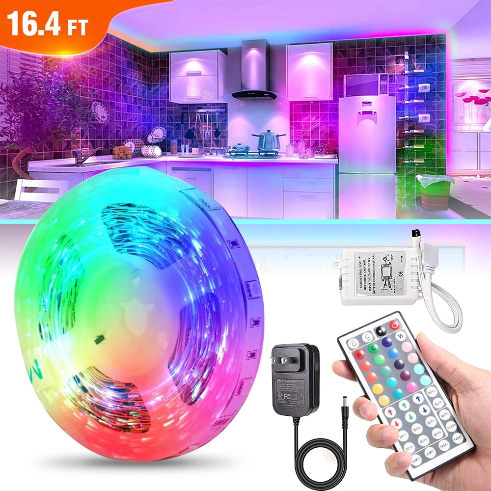 16.4ft/5M 5050 RGB Flexible LED Strip Lights for Home Party Holiday KTV Hotel+Remote Controller