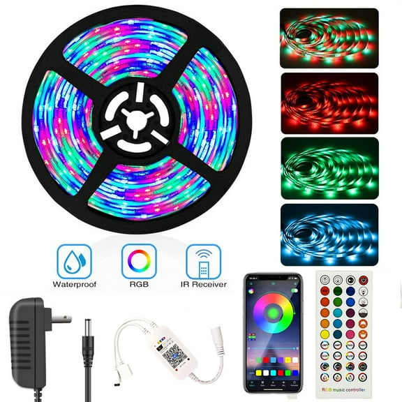 16.4ft/5M LED Strip Lights Kit,LED Tape Strips,RGB LED Light Strips,Sync to Music,Smart App Strip Light,Bluetooth Controller,Light Strips for Room,Remote LED Lights for Bedroom Home Party