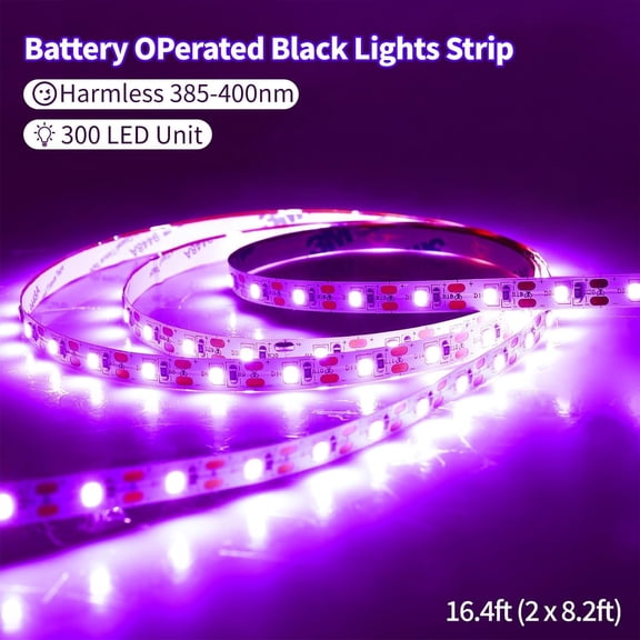 16.4ft Black Lights Strip Battery Operated, USB Blacklight Strip for Glow Party, 385-400nm Black Lights for Bedroom Indoor Halloween Birthday Decor Uranium Glass Tapestry Poster