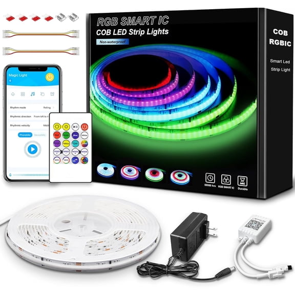 16.4ft COB IC Strip Lights,Addressable Color Chasing Strip Light, 24V 2880 LEDs Multicolor Flexible Tape Lighting Kit with APP Control &Music Mode, for TV,,Party Decoration