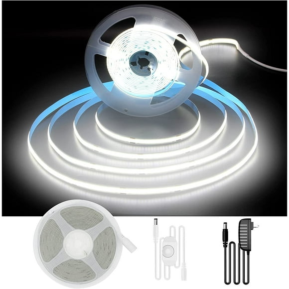 16.4ft COB LED Strip Lights,DAYBETTER 2835 Flexible LED String Light,6500K Bright Daylight White,24V,1600LEDs,Dimmable for TV,Bedroom,Kitchen Cabinet,Closet,Home