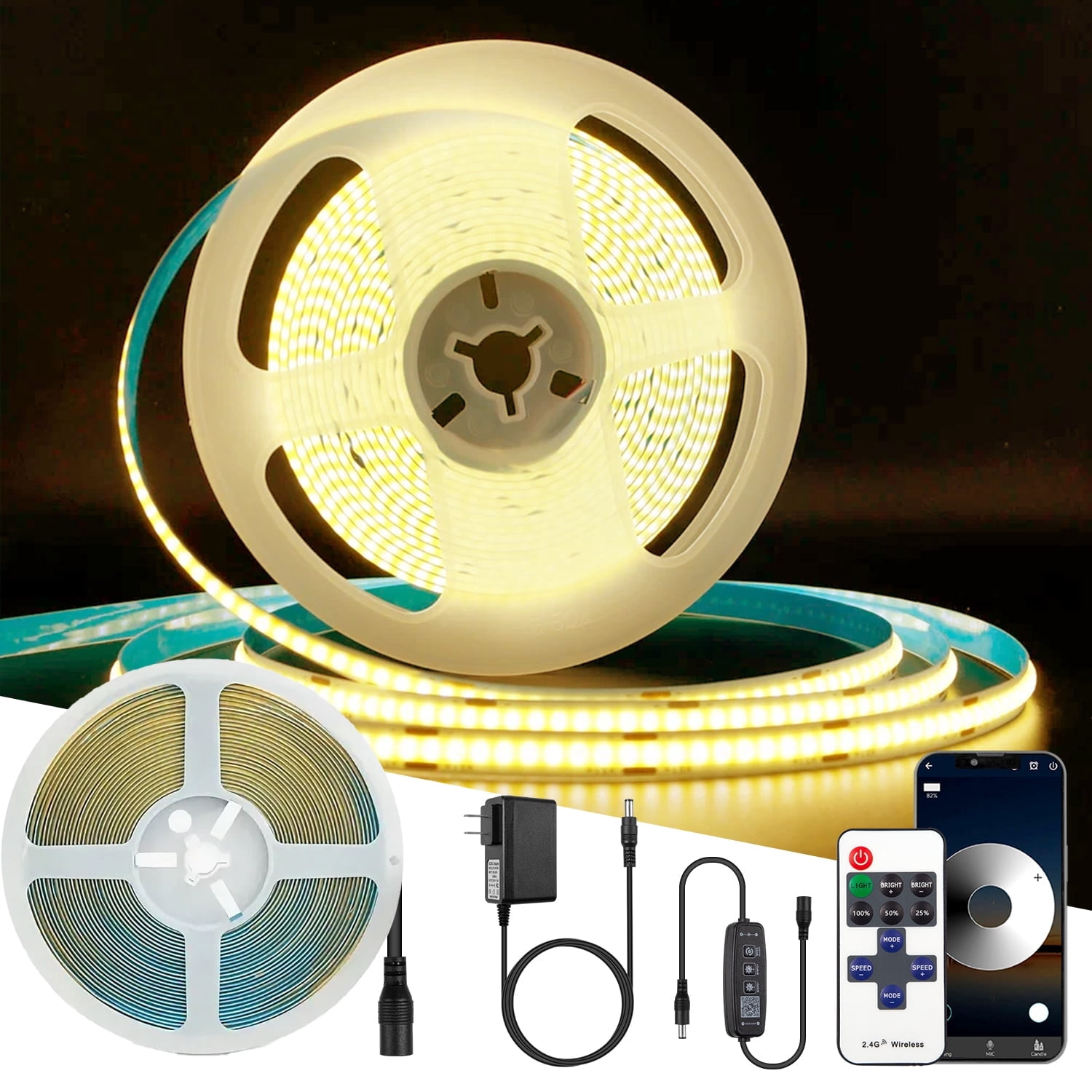 HEGEHE 3m/9.9ft COB LED Strip Lights – 320 LEDs/m, DC 5V Super Bright Red Rope Light, USB Touch Dimmer For Cabinet, Party, Home Decoration