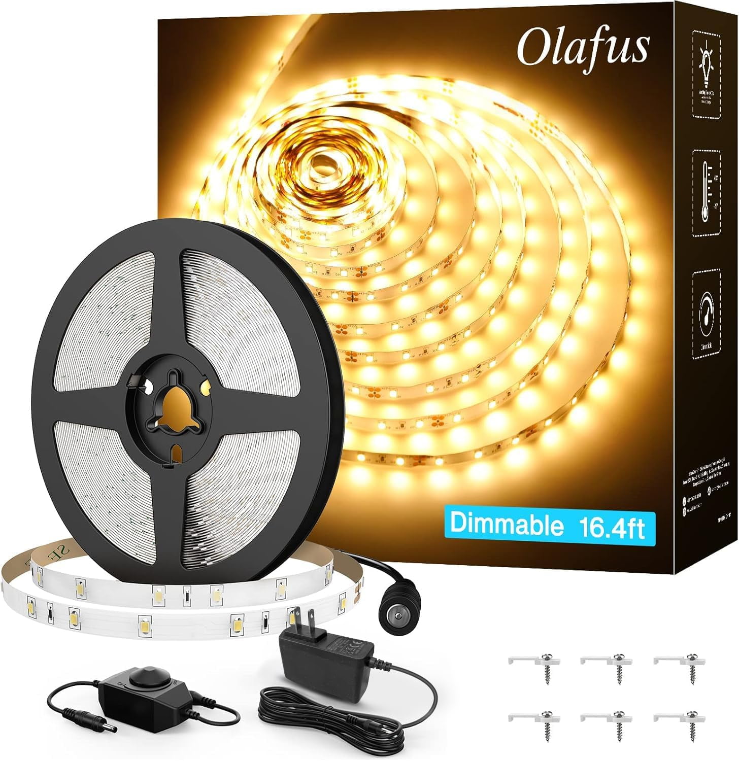 16.4ft LED Strip Lights Warm White Dimmable, LED Rope Light Kit 12V ...