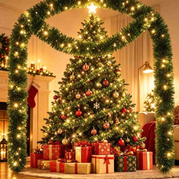16.4ft Lighted Christmas Garland with 50 Led String Lights, Pre-lit Long Artificial Greenery Garlands, Plug in Holiday Decorative Lights for Indoor Outdoor Decor (Warm White, Green)