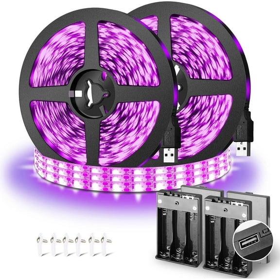 16.4ft Lights Strip Battery Operated, USB light for Glow Party, 385-400nm Bedroom Indoor Halloween Birthday Decor Uranium Glass Tapestry Poster