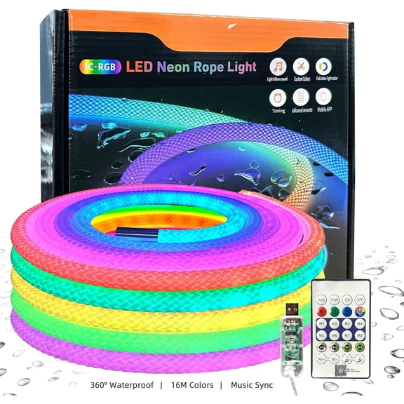 16.4ft Neon Rope Lights, Music Sync Strip Lights with Remote & APP Control, - Flexible Lighting for Christmas Halloween Decor, Gaming Room Indoor Outdoor Decoration