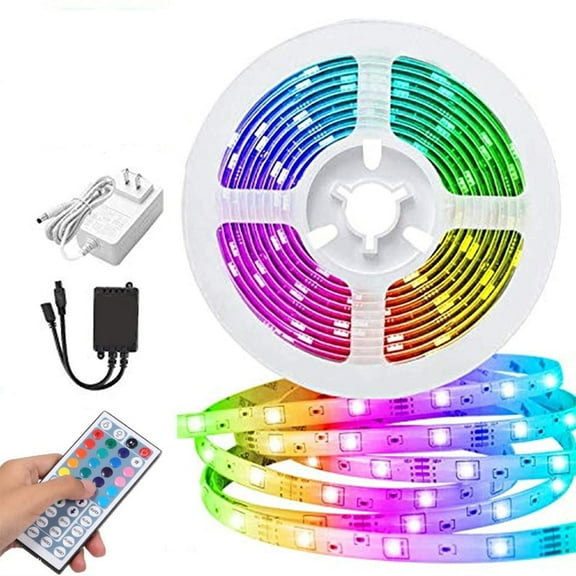 16.4ft RGB LED Strip Light kit, Flexible Color Changing SMD 5050 LEDs, 12V LED Tape with 44 Key RF Remote, Dimmable LED Ribbon for Home Lighting Kitchen Bar,