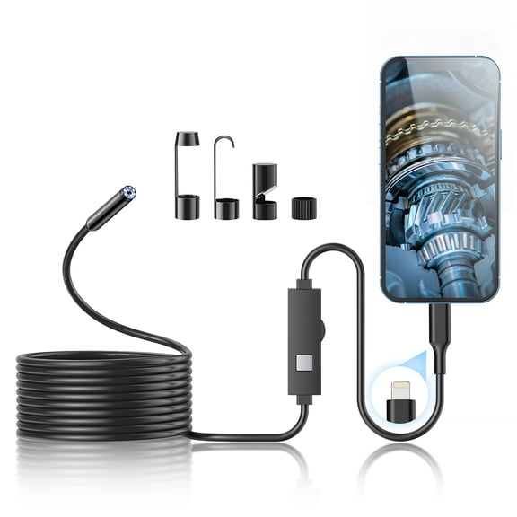 16.4ft Single Lens Camera with Light, 1920P HD Borescope Equipped with 8 Dimmable LED Lights, Semi-Rigid Snake Tube Inspection Tool, Compatible with iOS and Devices